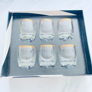 BNIB Vintage Old Fashion Barware Glasses with Gold Rim and Lugged Base Set of 6